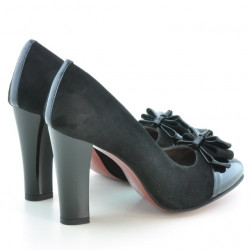 Eleganckie buty damskie 1226 lakierowane czarne+czarna antylopa