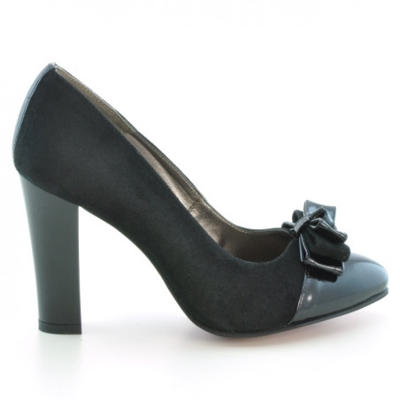 Eleganckie buty damskie 1226 lakierowane czarne+czarna antylopa
