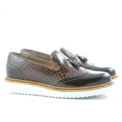 Damskie buty casual 659 lakierowane ciemnobrązowe kombinowane