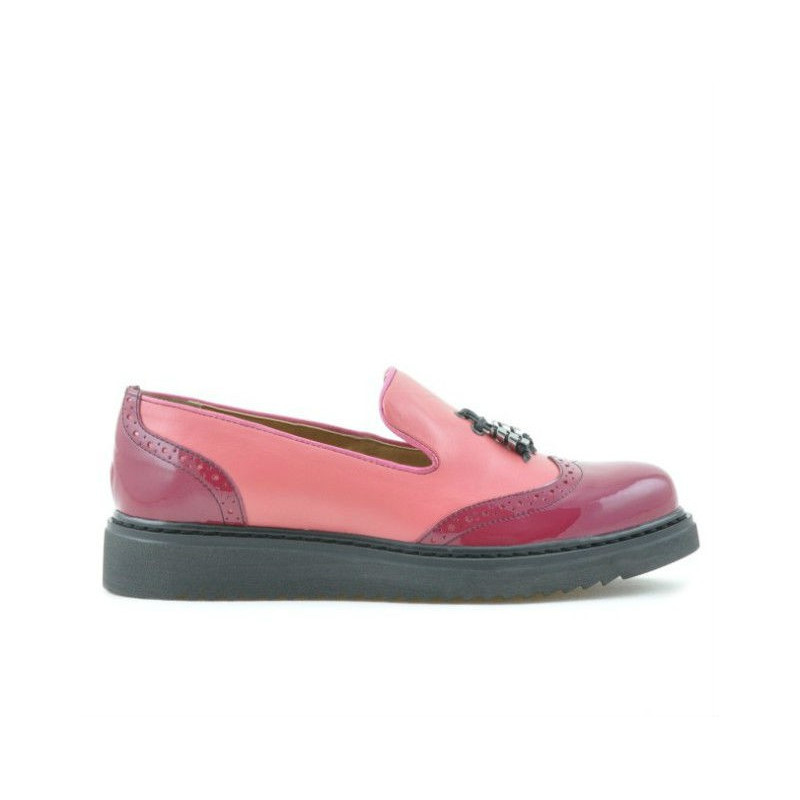 Damskie buty casual 659 lakierowane fuksja kombinowane