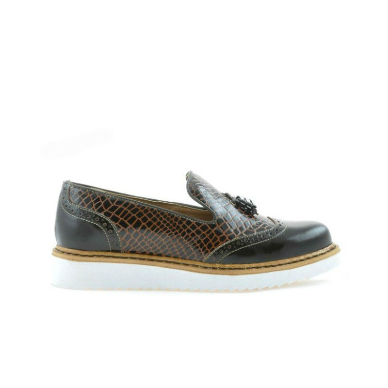 Damskie buty casual 659 lakierowane ciemnobrązowe kombinowane
