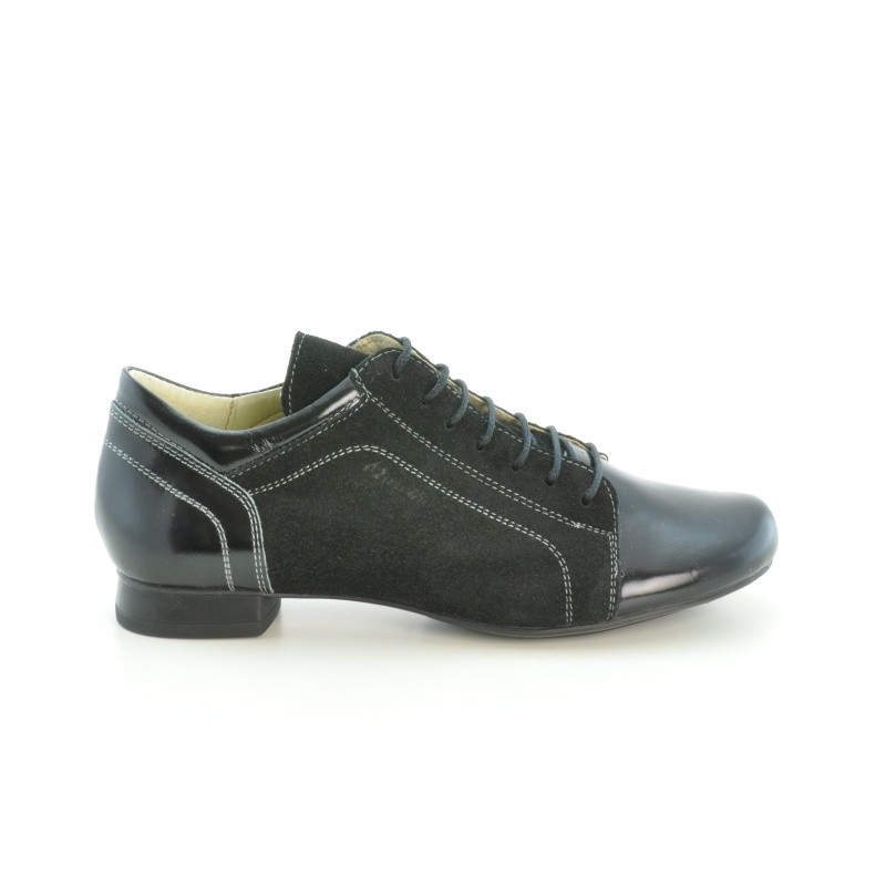 Damskie buty casual 645 lakierowane czarno połączone