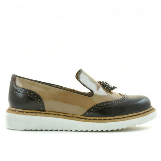 Damskie buty casual 659 lakierowane beżowe połączone
