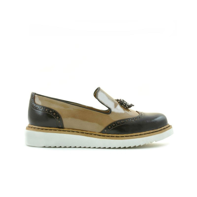 Damskie buty casual 659 lakierowane beżowe połączone