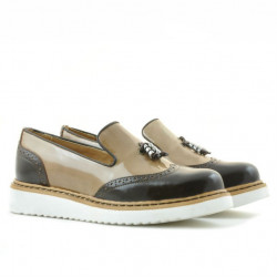 Damskie buty casual 659 lakierowane beżowe połączone