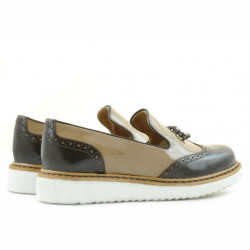 Damskie buty casual 659 lakierowane beżowe połączone