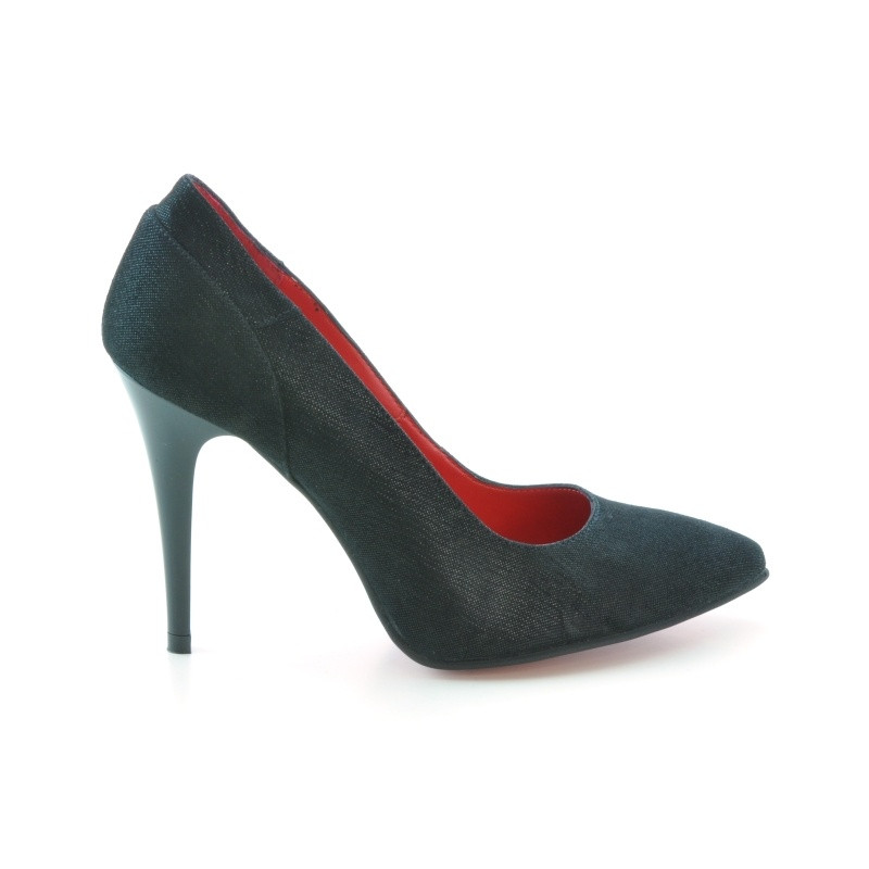 Eleganckie buty damskie 1230 czarne satynowe zamsz