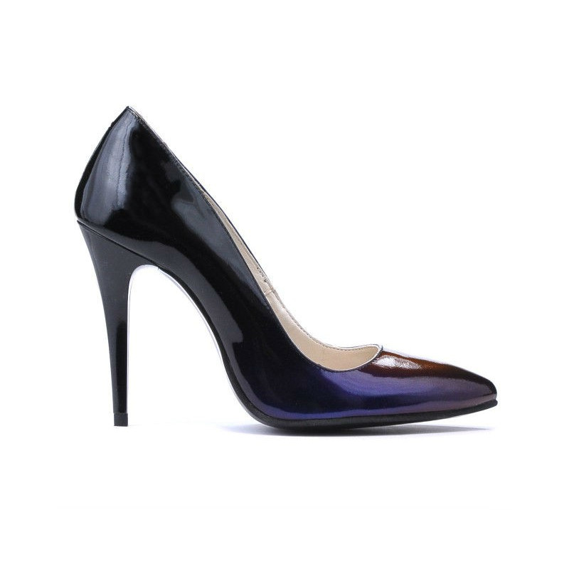 Eleganckie buty 1241 czarny+fioletowy lakier (kameleon)