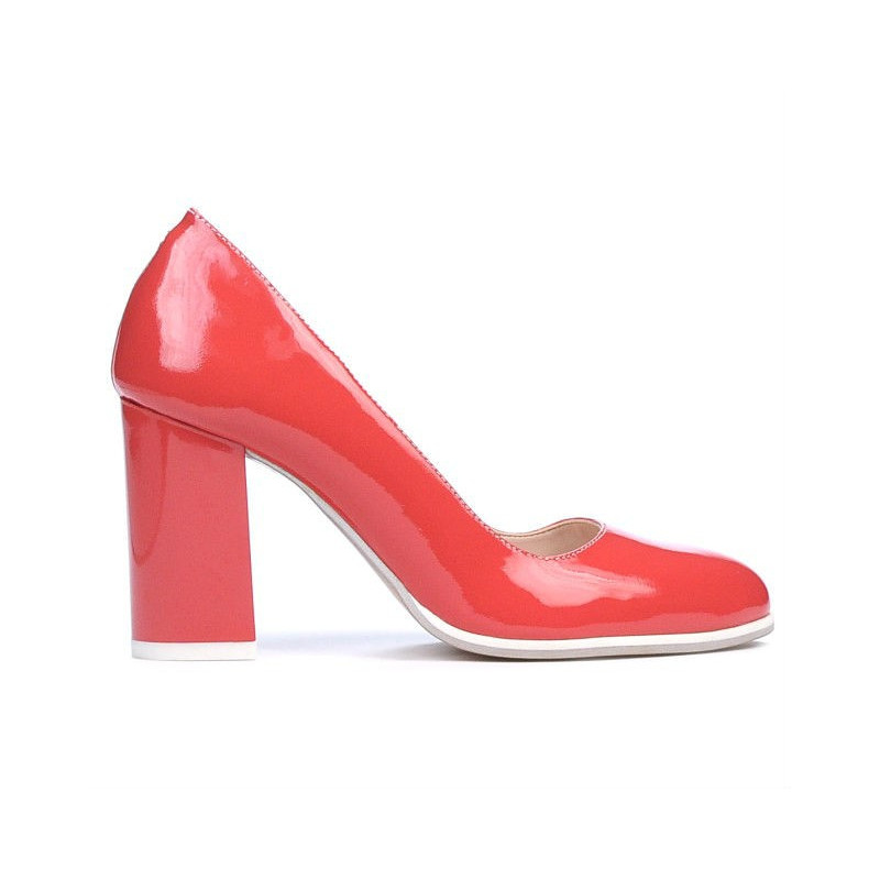 Eleganckie/casualowe buty damskie 1254 lakierowane czerwone koralowe