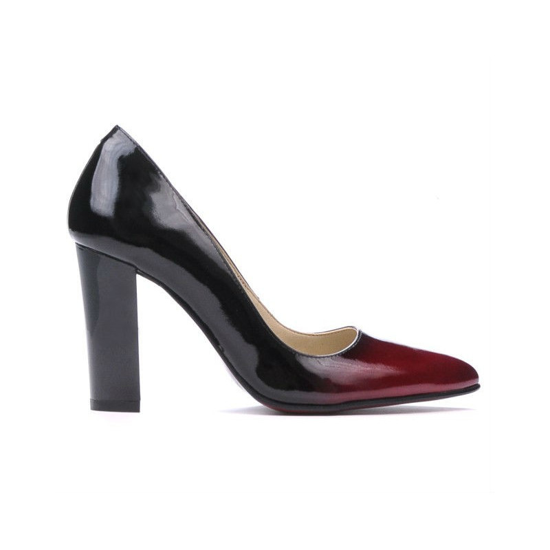 Eleganckie buty damskie 1261 lakier bordo+czarny