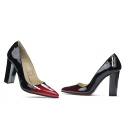 Eleganckie buty damskie 1261 lakier bordo+czarny
