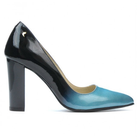 Eleganckie damskie buty 1261 lakier niebiesko-czarny