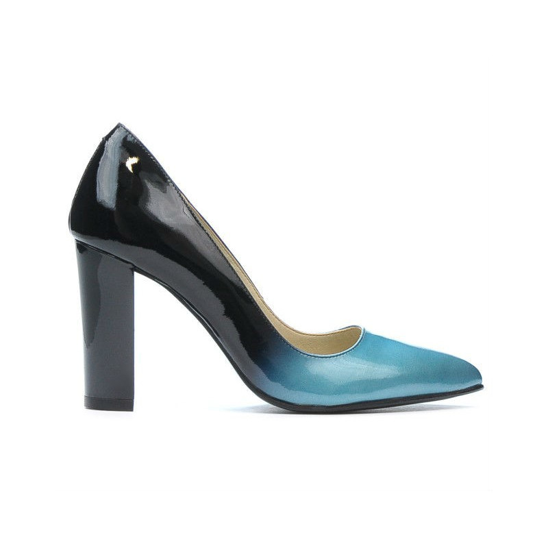 Eleganckie damskie buty 1261 lakier niebiesko-czarny