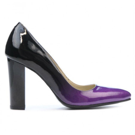 Elegantne buty damskie 1261 lakierowane fioletowe + czarne