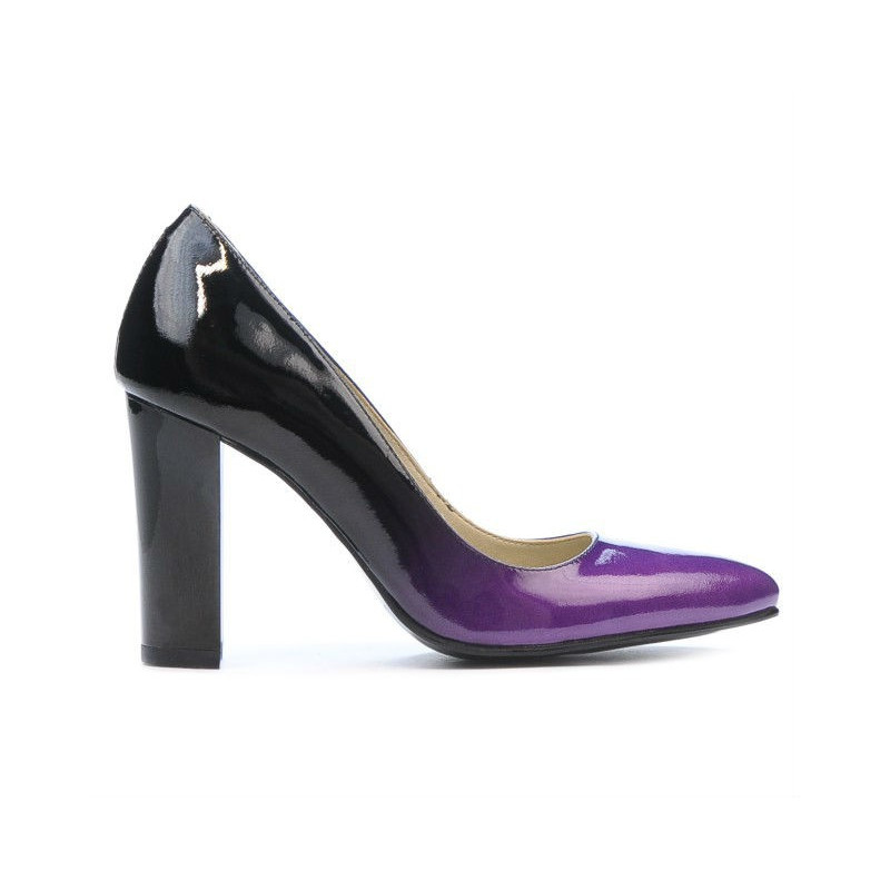 Elegantne buty damskie 1261 lakierowane fioletowe + czarne