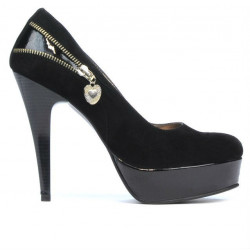 Eleganckie damskie buty 1201 czarne antilopa+lakierowane czarne