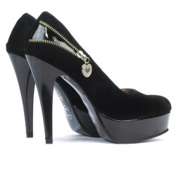 Eleganckie damskie buty 1201 czarne antilopa+lakierowane czarne