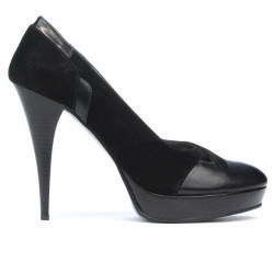 Eleganckie buty damskie 1092 czarne antylopowe kombinowane