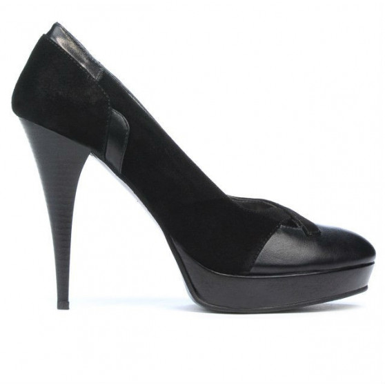 Eleganckie buty damskie 1092 czarne antylopowe kombinowane