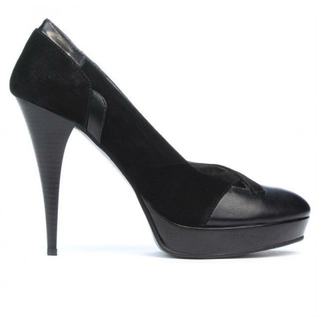 Eleganckie buty damskie 1092 czarne antylopowe kombinowane