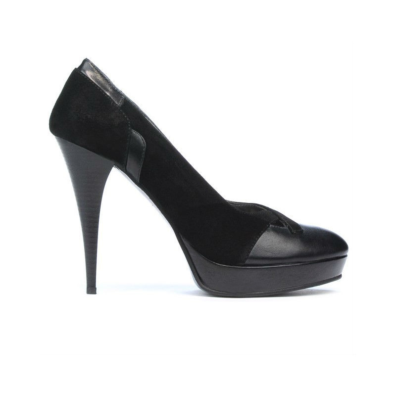 Eleganckie buty damskie 1092 czarne antylopowe kombinowane