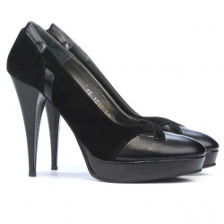 Eleganckie buty damskie 1092 czarne antylopowe kombinowane