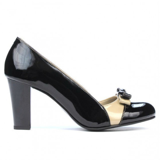 Eleganckie buty damskie 1227 lakierowane czarne+beżowe