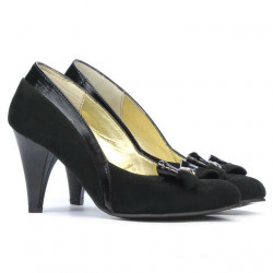Eleganckie buty damskie 1065 czarne zamsz + czarny lakier