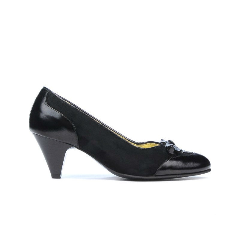 Eleganckie buty damskie 1064 czarny lakier + czarny zamsz