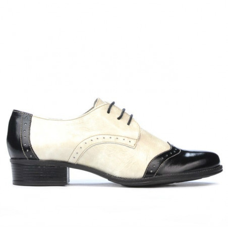 Buty casual damskie 691 lakier czarny+beżowy