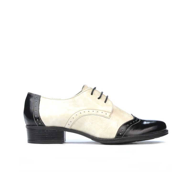 Buty casual damskie 691 lakier czarny+beżowy