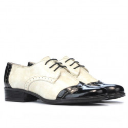 Buty casual damskie 691 lakier czarny+beżowy