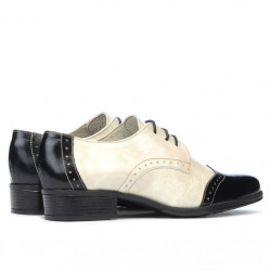 Buty casual damskie 691 lakier czarny+beżowy