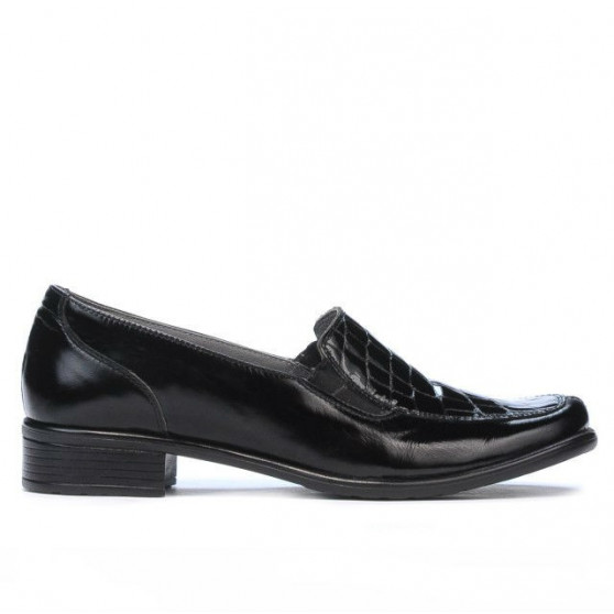 Damskie buty casual 649 czarny lakier krokodyla