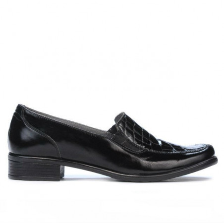 Damskie buty casual 649 czarny lakier krokodyla