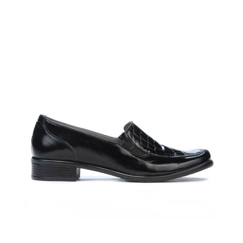 Damskie buty casual 649 czarny lakier krokodyla