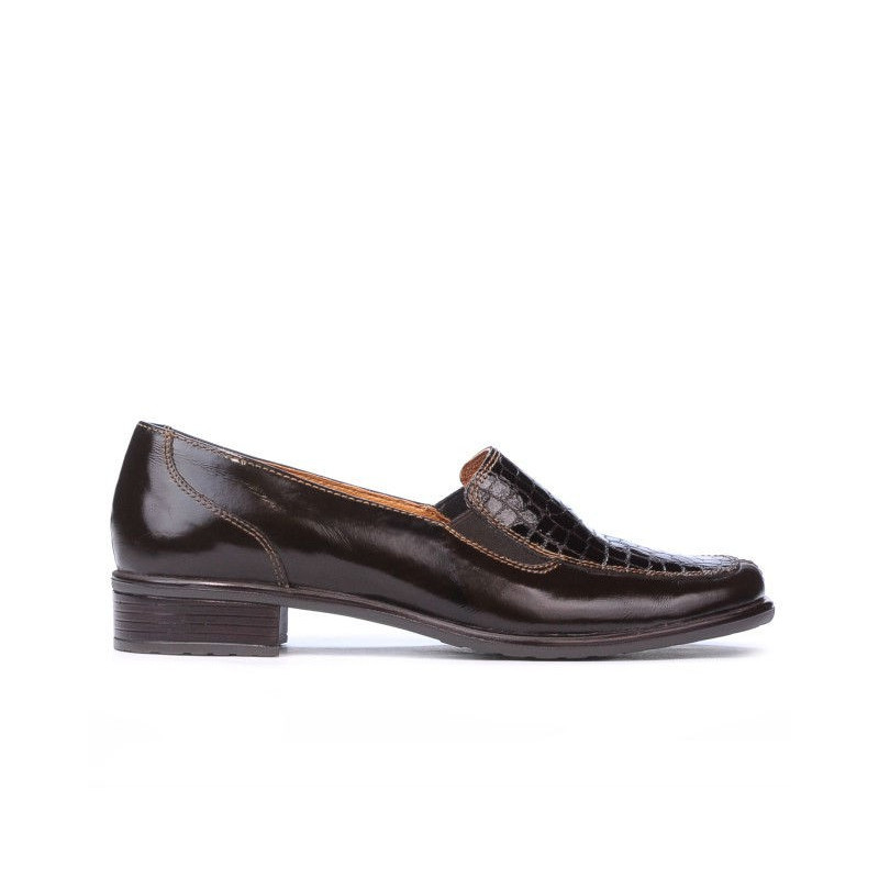 Damskie buty casual 649 croco lakier kawa