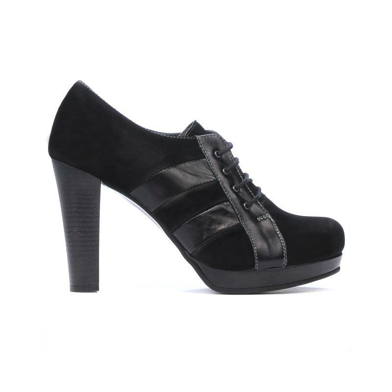 Eleganckie damskie buty 1211 czarne zamszowe kombinowane