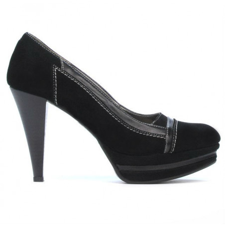 Eleganckie buty damskie 1094 czarne antylopa połączenie