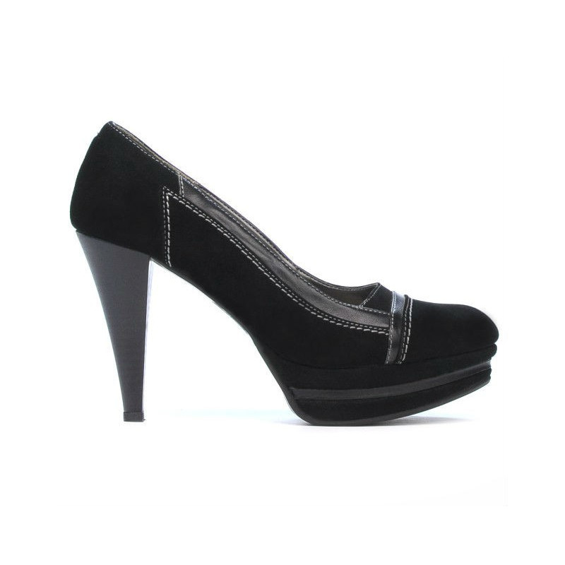 Eleganckie buty damskie 1094 czarne antylopa połączenie