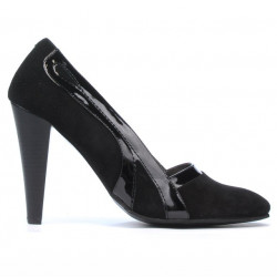 Eleganckie buty damskie 1208 czarny zamsz + czarny lakier