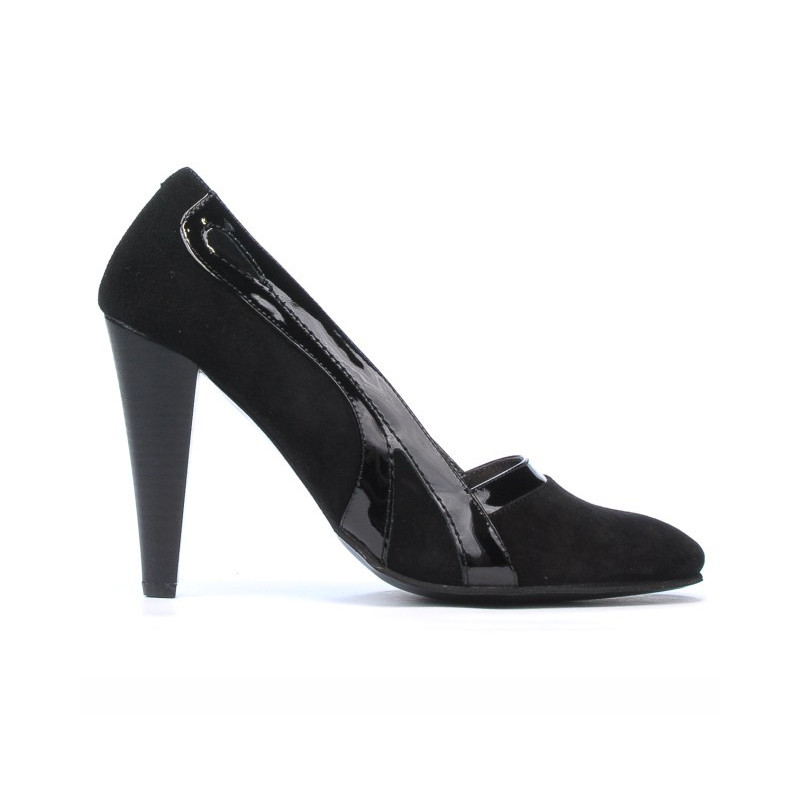Eleganckie buty damskie 1208 czarny zamsz + czarny lakier