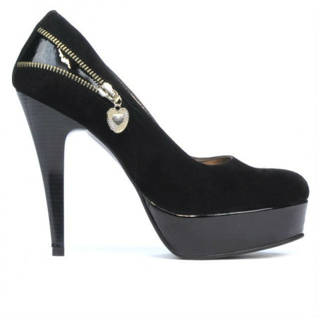 Eleganckie damskie buty 1201 czarne zamszowe kombinowane