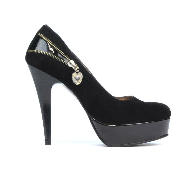 Eleganckie damskie buty 1201 czarne zamszowe kombinowane