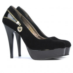 Eleganckie damskie buty 1201 czarne zamszowe kombinowane