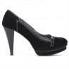 Eleganckie pantofle damskie 1094 czarny zamsz+lakierowana czarna skóra