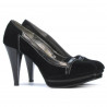 Eleganckie pantofle damskie 1094 czarny zamsz+lakierowana czarna skóra