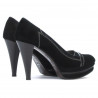 Eleganckie pantofle damskie 1094 czarny zamsz+lakierowana czarna skóra
