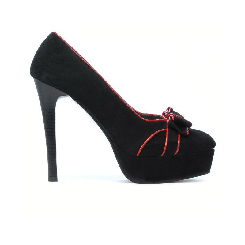 Eleganckie buty damskie 1095 czarny antilop+czerwony