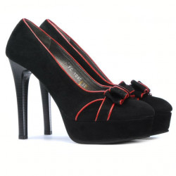 Eleganckie buty damskie 1095 czarny antilop+czerwony
